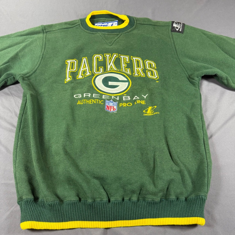 Vintage Logo Athletic Green Bay Packers NFL ProLine Sweatshirt Mens Medium Green - Picture 4 of 9